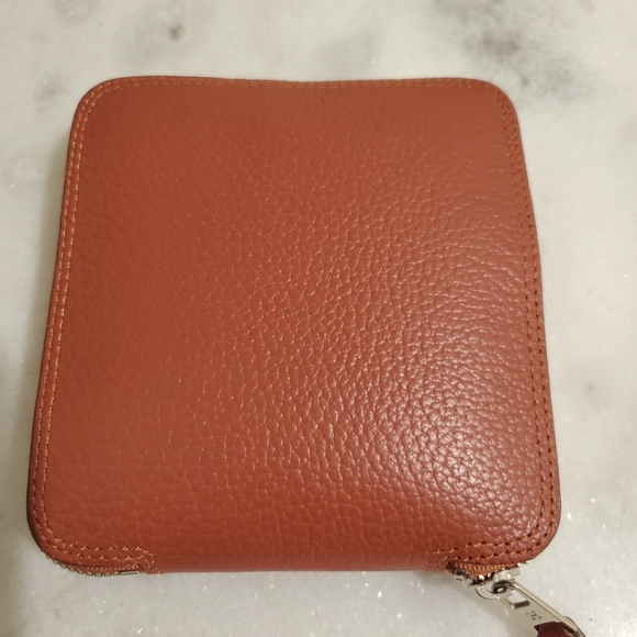 Orange Leather Silk in Travel Tote Shopping Zip Around Handbag - Picture 1 of 16